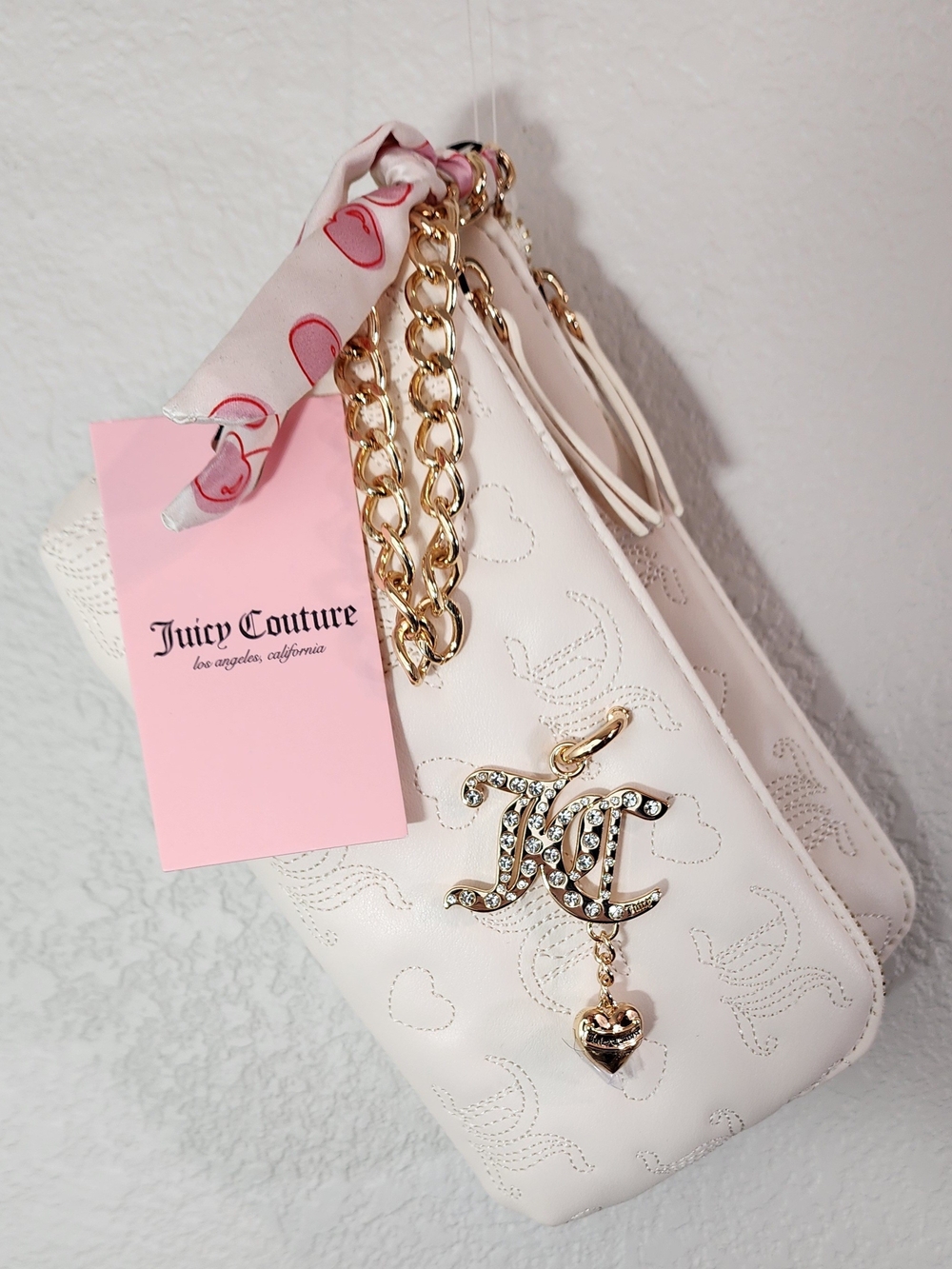 NWT Juicy Couture Everything Nice Double Zip Wristlet Wallet Soft White W Charm